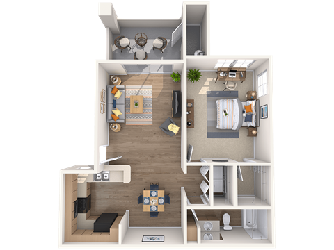 Floor plan for 1 bed, 1 bath, 832 sqft